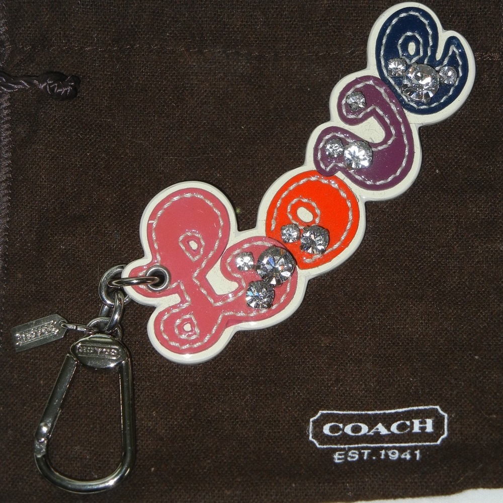 NWOT Vintage Coach  L O V E  Script Fob Rhinstone Crystal Accents - Rare